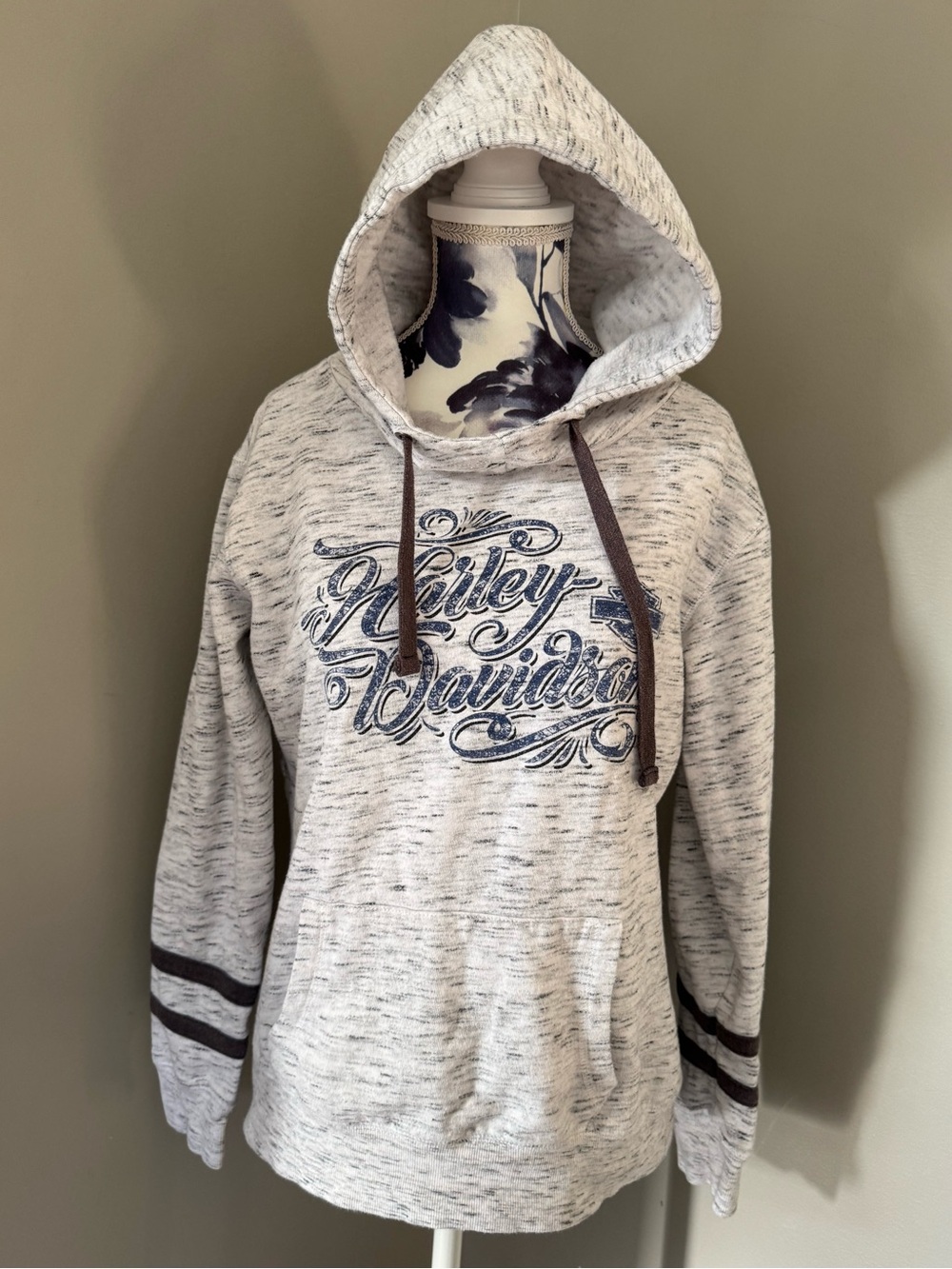 Harley Davidson Grey Heather Drawstring Hoodie With Script Branding